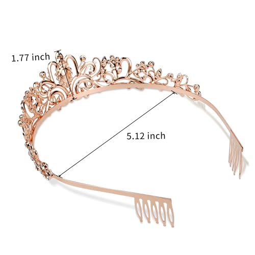 Image of Fesciory Birthday Crown for Women, Gold Plated Crystal Tiara with Sash