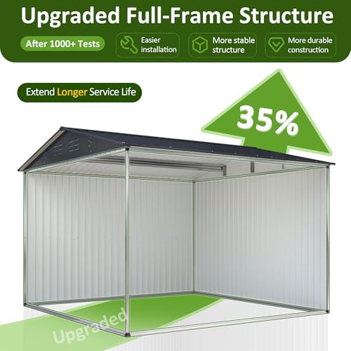 Image of DAUSOLA 10x9.87 FT Outdoor Storage Shed, Large Metal Tool Sheds with Updated Frame Structure and Lockable Doors, Garden Shed for Backyard Garden Patio Lawn, Grey