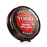 TODD Prestige Shoe Polish Brown Dark Tan High Gloss with Carnauba Wax | Shine and Protect for Leather Shoes, Boots, Bags | Metal Tin | 50ml
