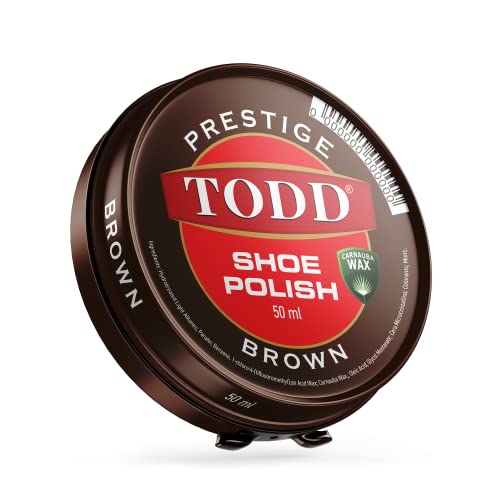 TODD Prestige Shoe Polish Brown Dark Tan High Gloss with Carnauba Wax 1.125 OZ. | Shine and Protect for Leather Shoes Boots Bags | Metal Tin | 50ml