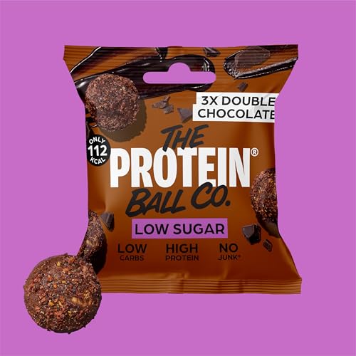 The Protein Ball Co Double Chocolate Low Sugar Protein Balls - Keto Friendly Snacks, Gluten-Free, Low Carb, Low Calorie Snacks - Healthy Energy Balls, Box of 20 Bags