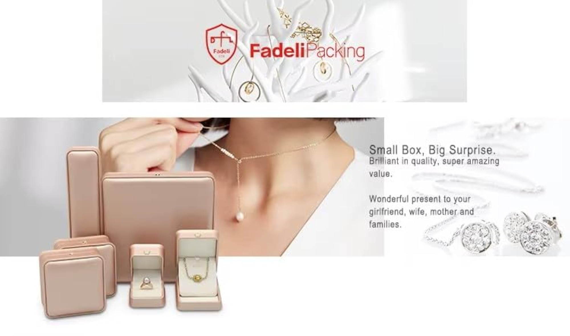 Gold Pink PU Leather Jewellery Ring Box