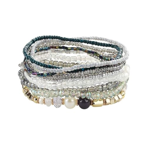6-Pack Bohemian Beaded Bracelets Set - Stretch Stackable Boho Bracelets for Women (7.9 Inch Adjustable)