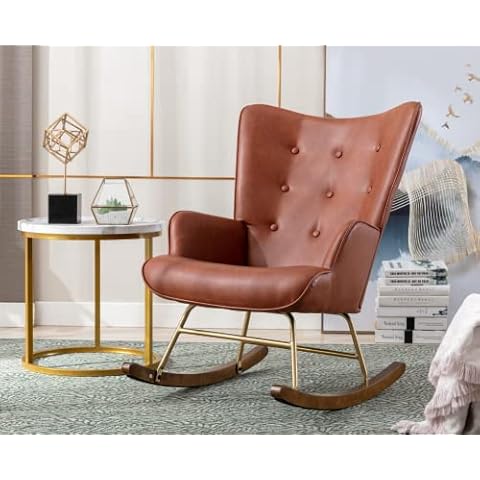 EALSON Leather Upholstered Rocking Chair with Wooden Base Cover