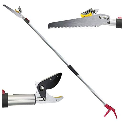 Mesoga 4.4-7.2 Foot Tree Pruner 2 Sections Extendable 4 Nodes Adjustable, Cut and Hold Pruning Trimmer, Long Reach Pole Saw, Telescoping Fruit Picker, Branches Bypass Lopper With Hook
