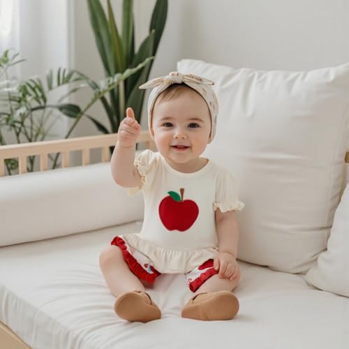 Toddler Baby Girl Back To School Outfit Apple Short Sleeve Shirt Top Ruffled Shorts Set Cute Girls Summer Clothes3