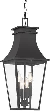 Minka Lavery 7998-66 Gloucester Clear Glass Outdoor Chain Hung Pendant Light Fixture, 4-Light 240 Total Watts, 25" H x 10" W, Sand Coal