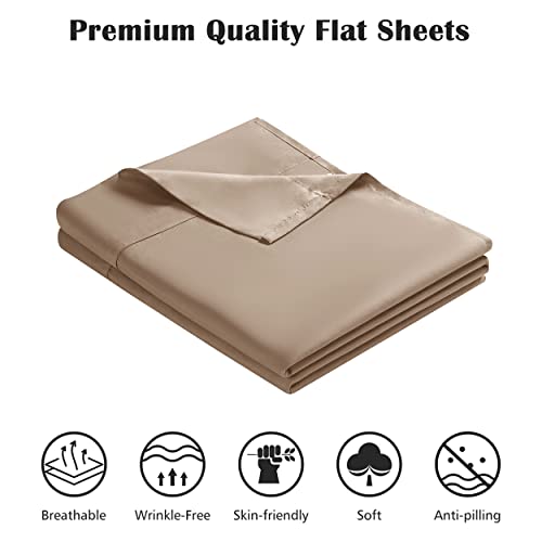 Yorkshire Bedding Flat Sheet King Size 100% Egyptian Cotton 200 Thread Count Hotel Quality Beige Bed Sheets (270 cm x 298 cm) - Image 3