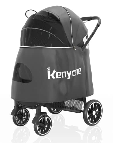 Kenyone Rain Cover Universal - Viewable Window Poncho for Dog Stroller, Weather Shields Accessories, Gray (Cover Only, Stroller not Included)