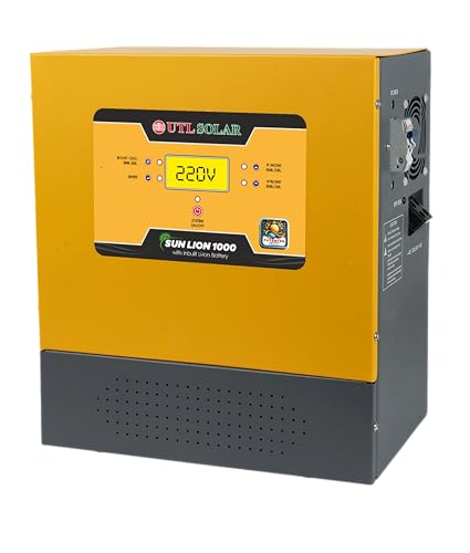 Image of UTL SUN LION 1000 Solar Inverter | Wall Mountable | Inbuilt Lithium Battery (LiFePo4) | rMPPT Solar Charge Controller | Compatible with 12V & 24V Panels | 800VA System | 3-Year Warranty