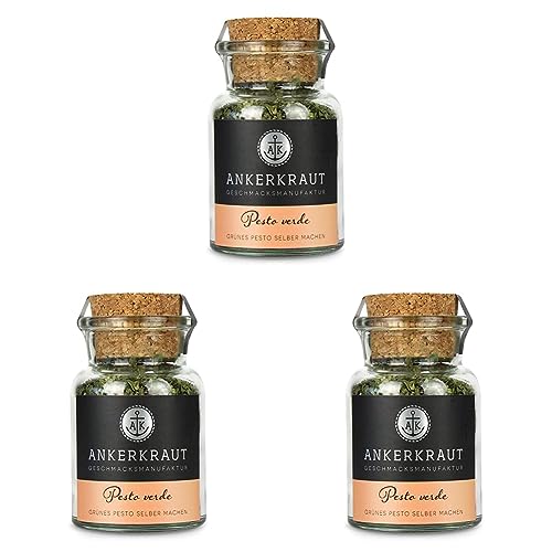 Ankerkraut Pesto Verde, 30g im Korkenglas, Gewürzmischung zum Zubereiten von grünem Pesto (Packung mit 3)