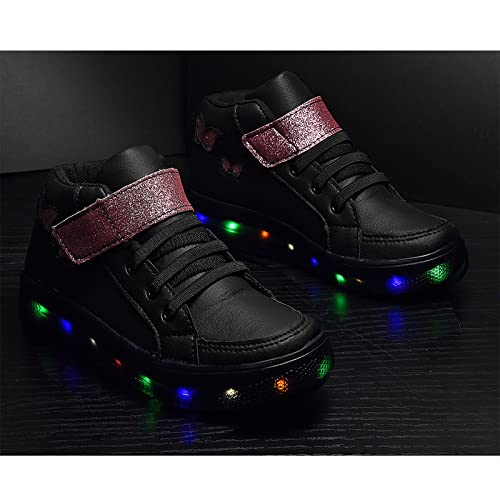 Tenis Feminino Botinha De Led Velcro Borboleta Glitter Brilho Cor:Preto