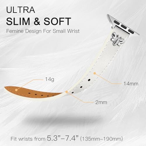 Image of JR.DM Slim Leather Bands Compatible with Apple Watch Band 38mm 40mm 41mm 42mm 44mm 45mm 46mm 49mm, Genuine Leather Band with Charms, Feminine Design for Iwatch Ultra SE Series 11 10 9 8 7 6 5 4 3 2 1