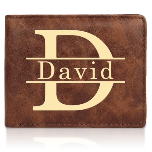 ingifta Custom Wallet for Men, Mens Personalized Wallet, Engraved Leather Wallet with Initials | RFID Secure Slim Bifold | Gifts for Groomsmen, Dad, Boyfriend