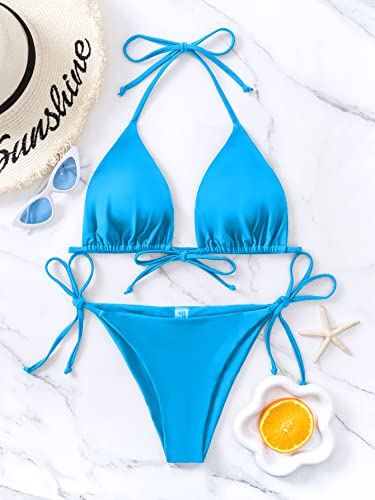 Image of Bikinis Swimsuit Set for Women Swimwear Triangle Bathing Suit Tie String Thong
