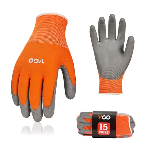 Vgo... 15-Pairs Safety Work Gloves, Gardening Gloves, Polyurethane Coated, Dipping