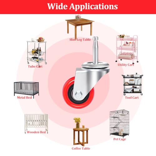 Enyke 2 Inch Long Stem Casters 600 LBS with 5/16" x 1-1/2" (8 x 38mm) Stem, Wet Dry Vac Repalcement Casters Set of 4, 360 Degree Swivel Castor Wheels with Double Ball Bearing, Red