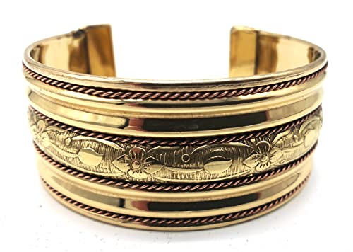 AB India Crafts Handgefertigter Messing Armreif 005 Armspange Tradition Indien Boho Ethno Hippie Spiritualität Goa Rave Party mit Om Schmuckbeutel Cover