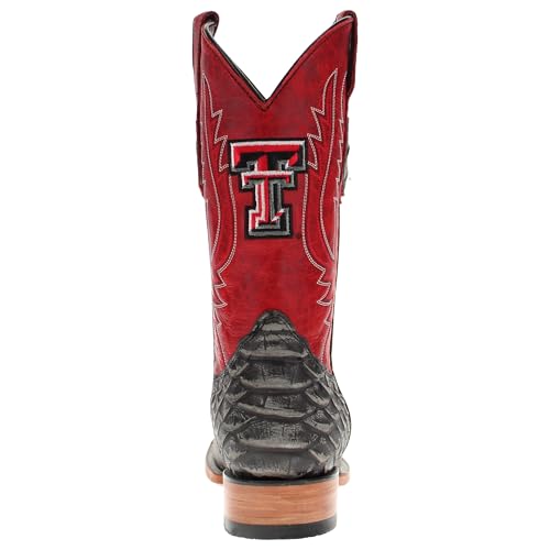 Image of Vaccari Men's Cooper Genuine Exotic Print Leather & NCAA League Embroidery Broad Square Toe Cowboy Boots