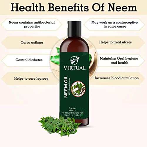 Image of VIRTUAL Pure & Natural Neem Oil For Skin, Face and Hair Care (180 ml)-Pack of 2