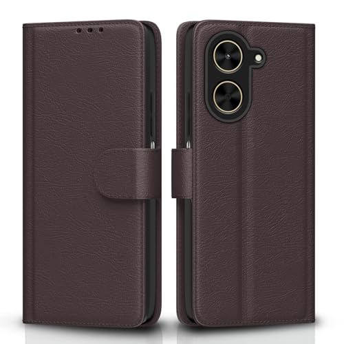 Image of Amazon Basics Flip Cover for Poco C71 / Redmi A5 Leather Finish | Wallet Stand and Shock Proof | Inside TPU with Card Pockets | Complete Protection Flip Case(Coffee)