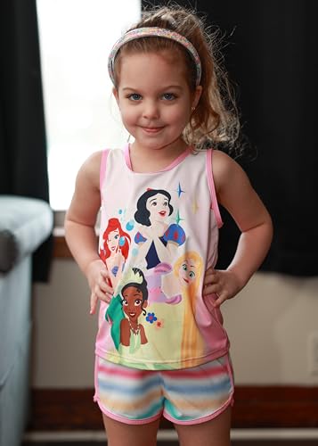 Image of Disney Stitch丨 Frozen丨 Minnie Mouse丨Princess丨Winnie Tank Top+Dolphin Shorts Girls Outfits Workout Athletic Set Summer