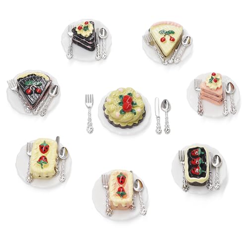 Odoria Casa de Muñecas Tarta Cumpleaños: 40Pzs Escala 1/12 Miniatura Postre con Plato Vajilla Cubiertos Panadería para Cocina Picnic Fiesta - Mini Pastel Hojaldre Horneado...