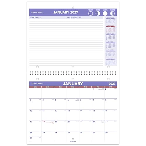 Image of AT-A-GLANCE 2027 Wall Calendar, 8.5 inch x 11 inch Planner, Fits 3-ring Binder, Unruled Blocks, Monthly (PM1702827)