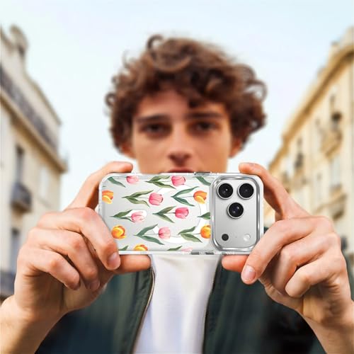 Coque iPhone 17 Pro transparente magnétique antichoc motif fleur tulipe