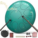 Rain Drum for Outside Garden, 8 Inches 11 Notes Steel Tongue Drum, Waterproof Meditation Rain Chime, Musical Instruments for Adult Gift with Bag, Music Book, Mallets (Lake Blue)
