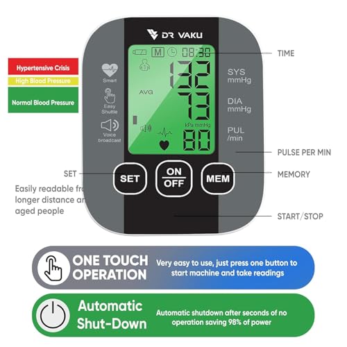 Image of DR VAKU BP Monitor Fully Automatic Blood Pressure Machine to Check Digital Accurate Level for Home Monitoring Device with Talking Function,Large Display + Cuff Kit Best Accurate Apparatus Measurement with 20w PD Adapter- Black