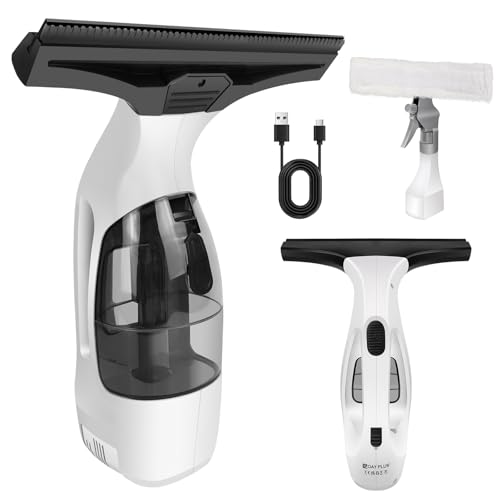 Cordless Window Vac Cleaner, Electric Squeegee Handheld Window Vacuum Cleaner with Spray Bottle & Microfibre Cloths, 50Mins Working Time, Streak-Free Cleaning for Windows, Tiles, Mirrors, Showers, Car