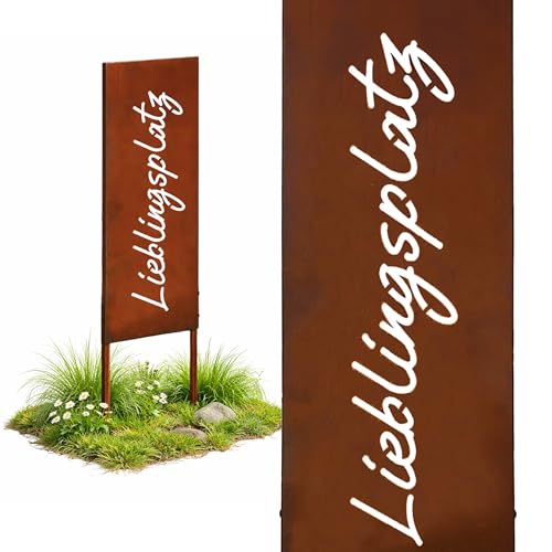 Relaxdays Piquet à Planter « Lieblingsplatz » en Fer patiné Rouille, résistant aux intempéries, 115 x 28 x 1,5 cm