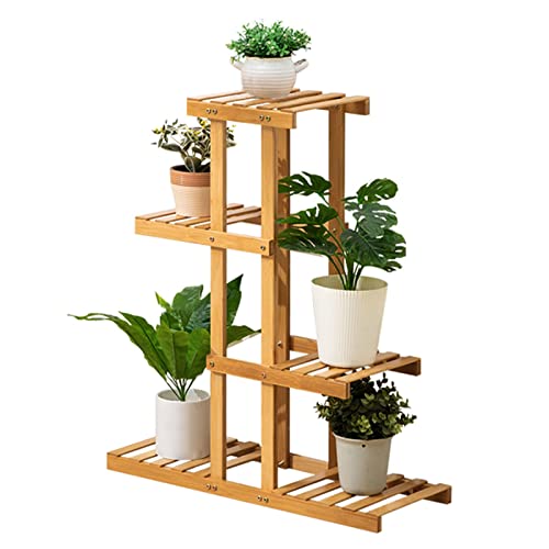 Soporte de planta de madera Esquina Independiente Estante de exhibición de maceta Estante de escalera de 4 niveles Estantes de exhibición de flores para sala de estar Balcón de jardín, 66x25x77cm