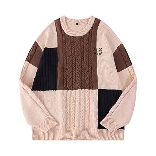 Sweaters for Men Crew Neck Techwear Hip Hop Patchwork Multicolor Oversized Pullover Sweater Streetwear Fashion