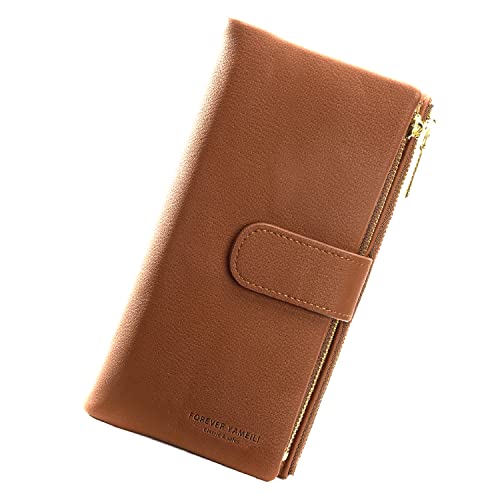 HONGHONG Portefeuille Femme Cuir Grande Capacite Portefeuille Femme Cuir Porte Monnaie Porte-chéquiers Porte-Cartes pour 14 Cartes (Marron) Cover