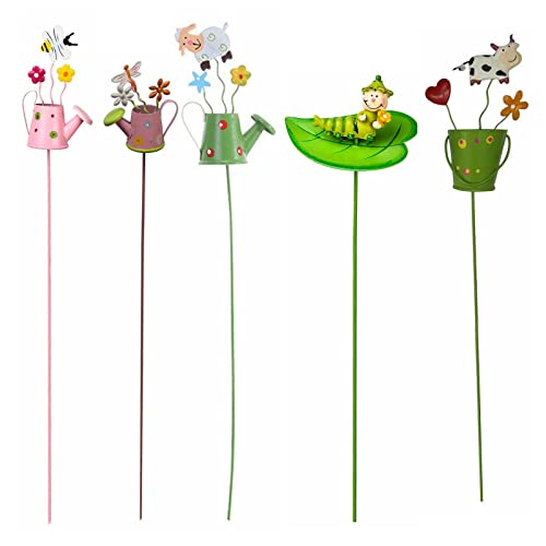 YQYAZL Lot de 7 piquets floraux métal pour plantes intérieures, parterres, pots, cour, terrasse, pelouse et maison, 27 cm