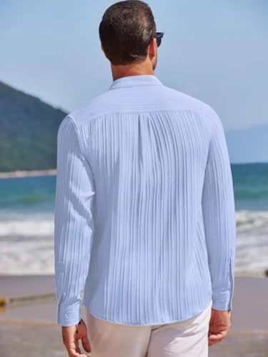 Image of Leriya Fashion Shirt for Man New |Textured Shirts for Men | Long Sleeve Button Down Shirt |Beach Holiday Trendy Evening & Vacation Outfit