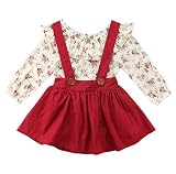 Toddler Baby Girl Ruffle Suspender Skirt Long Sleeve Tops Ribbed Romper Knit Sweater Corduroy Overal