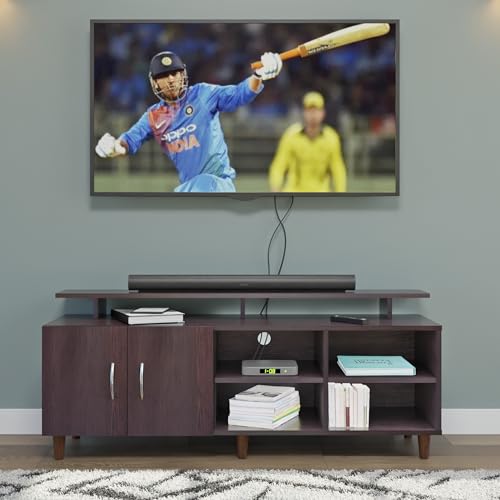 Image of VIKI Modern TV Unit for Living Room | Engineered Wood TV Cabinet with 2 Door Storage, 2 Open Shelves & Extension, Entertainment Unit, 140W x 48H x 40D cm | DIY | 1 Year Warranty (Wenge)