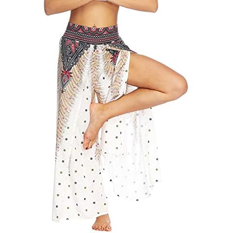 Women's Wide Leg Pants Boho Split Yoga Workout Palazzo Pants (Palazzo Pants 001, L/XL) Cover