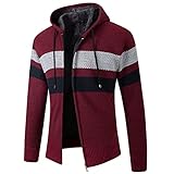 Lu's Chic Men's Full Zip Hoodie Winter Thermal Striped Long Sleeve Knitted Cardigan Sweater Thermal