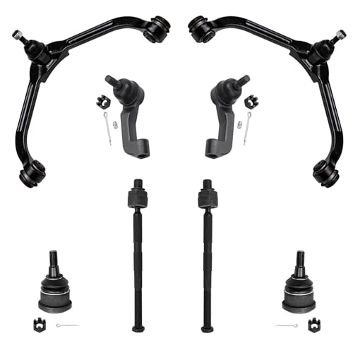 Image of Detroit Axle - 8pc Front End Control Arms Kit for Jeep Liberty 2006 2007, 2 Upper Control Arms w /Ball Joints 2 Lower Ball Joints 4 Inner & Outer Tie Rod End Links Replacement