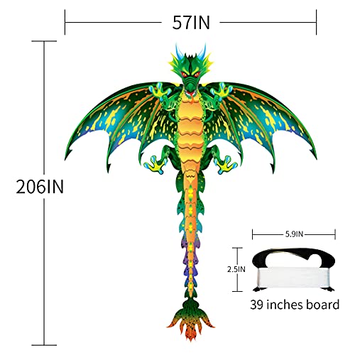 Eyijklzo Green Dragon Kite Beautiful And Easy Flyer Kite For Children And Adult With Long Colorful Tail String Line Accessories Easy To Soar High Outdoor Sports Game Activities Or Beach Trip #TOP1