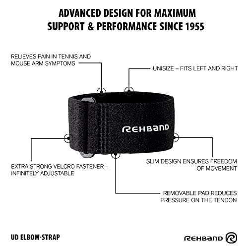 Rehband Tennis Elbow Brace - Single Unit, Universal Size for Both Men and Women, Providing Support for Tennis Elbow and Golf Elbow, Colour:Black, Size:One Size - Thumbnail 5