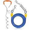 Petbobi Dog Tie-Out Cable and Stake – 30ft Heavy Duty Cable with Spring, No Tangle, 16in Ground Stake, Ideal for Yard, Camping and Beach, Suitable for Small Medium Large Dogs Up to 120 lbs, Blue