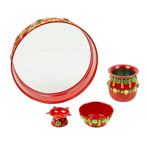 Plato de acero Puja Thali con Kalash y Channi para rituales indios tradicionales 4