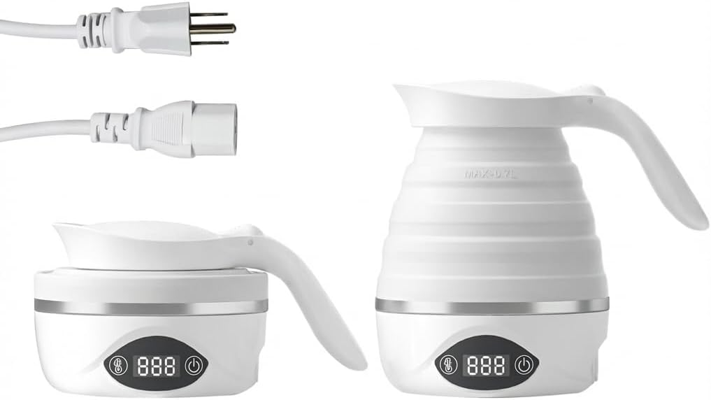 Collapsible Travel Kettle Electric Portable Foldable Kettle for Boiling Water, Suitable for 110V & 220V Dual Voltage, for Tea & Coffee, 850W Small Mini BPA-free Silicone White electric kettle