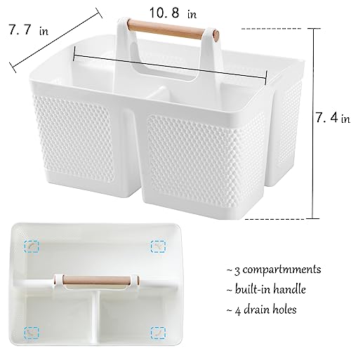 Image of rejomiik Portable Shower Caddy Basket Plastic Cleaning Caddy Organizer Storage Tote with Handle for Bathroom, College, Dorm Room Essentials, White