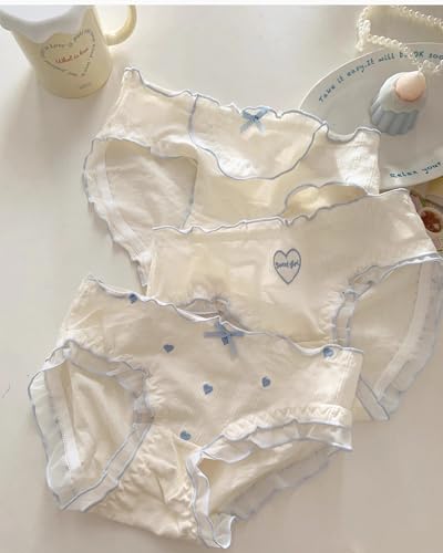 Cute Cotton Underwear for Teen Girls Age 8-16 Japanese Kawaii Panty Set Ruffle Trim Soft Crotch Mid-rise Briefs3